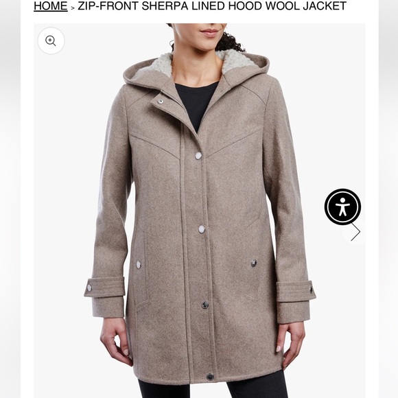 London Fog TanSHERPA LINED HOOD WOOL JACKET. Size small